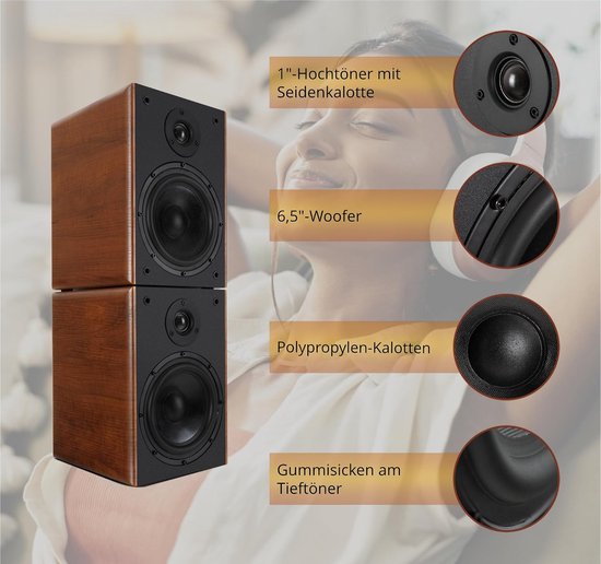 Boekenplankluidsprekers - Compacte boxen - Muziek luisteren - 2-wegsysteem - 65 inch woofer - Bruine houtlook — afbeelding 2