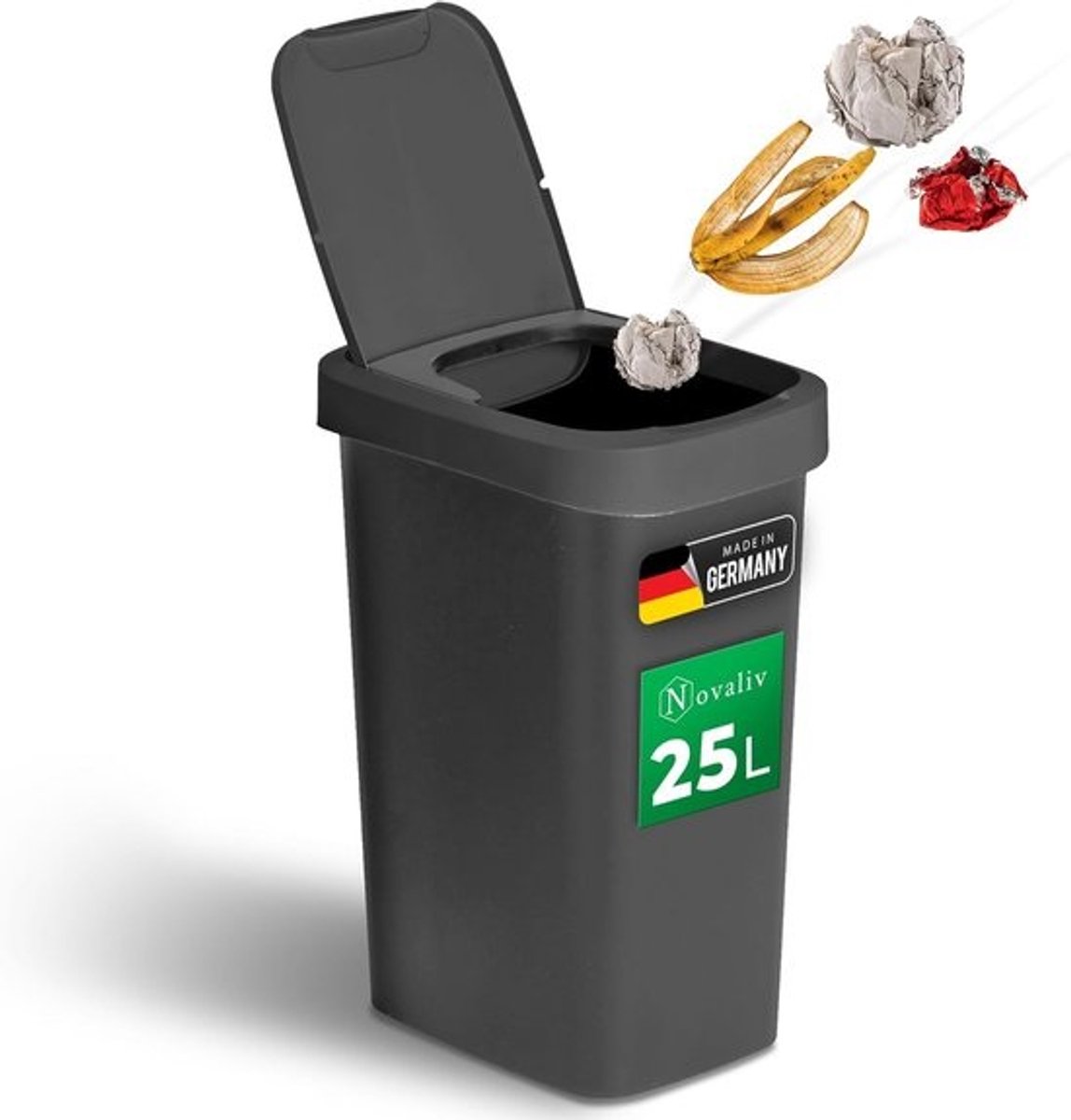 Afvalemmer 25L met 2-in-1 Deksel: Klap- en Swingdeksel | Geurvrij en Stijlvol