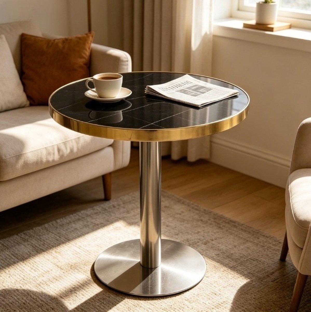 MODFU - Bijzettafel - Rond - Modern - Zwart - Goud - MDF - 60 Cm - 73,7 Cm