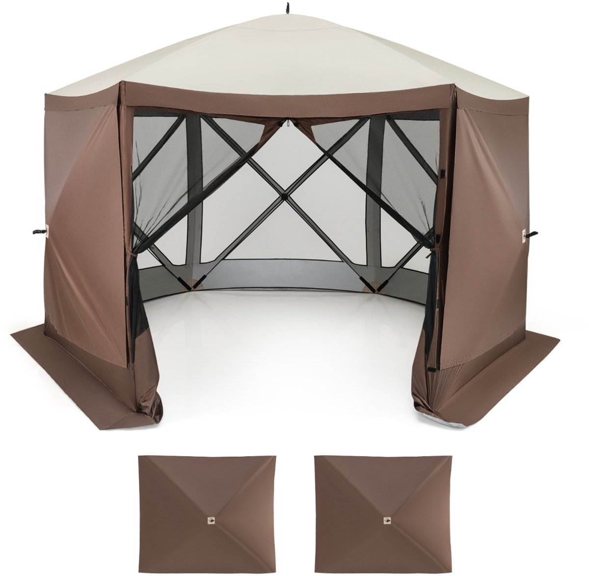 SureDeal® - Partytent - Direct Openen Paviljoen - Gaaswanden Uitneembare Windschermen - Personen - 350x350x236 cm - Koffiebruin
