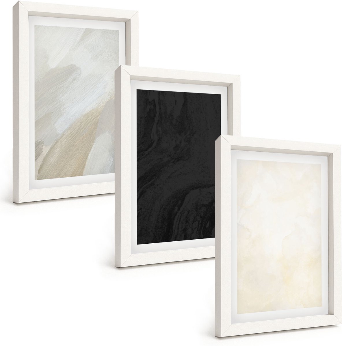 Wallfluent 3-Delige Schilderij Set - Structuren In Verschillende Tinten Minimalisme - 20 x 30 - Wanddecoratie - Schilderijen Set - Kantoor - Woonkamer Decoratie