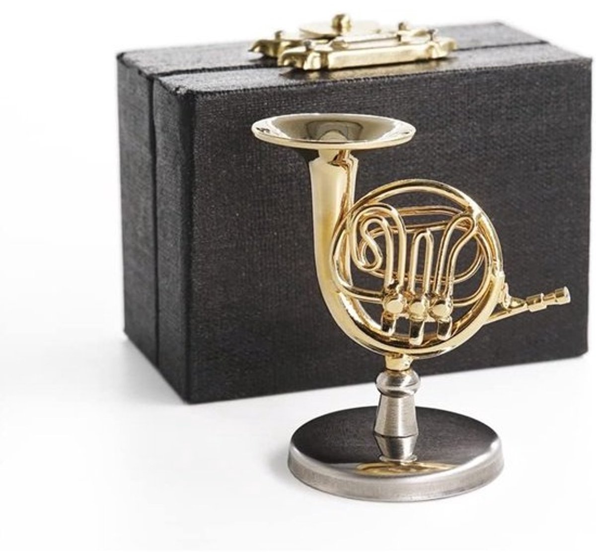 Miniatuur Frans Hoorn met Opbergkoffer - 1:12 Poppenhuis Muziekinstrument Accessoire