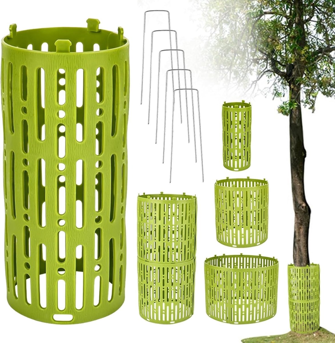 Set van 12 Uitbreidbare Boombeschermhoezen 33 x 20 cm voor Bescherming tegen Ongedierte en Maaiwerk met 12 Klemmen voor Stambeveiliging