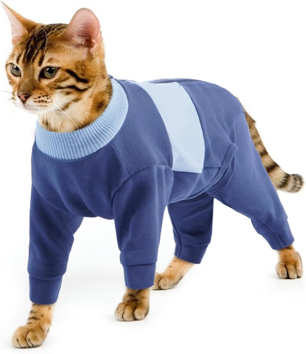 Sphynx Katten Sweater voor Herstel, Lange Mouwen, Warmte voor Naakte of Dunne Vacht Katten in Koud Weer - Geschikt voor Binnen en Buiten (Blauw, L)