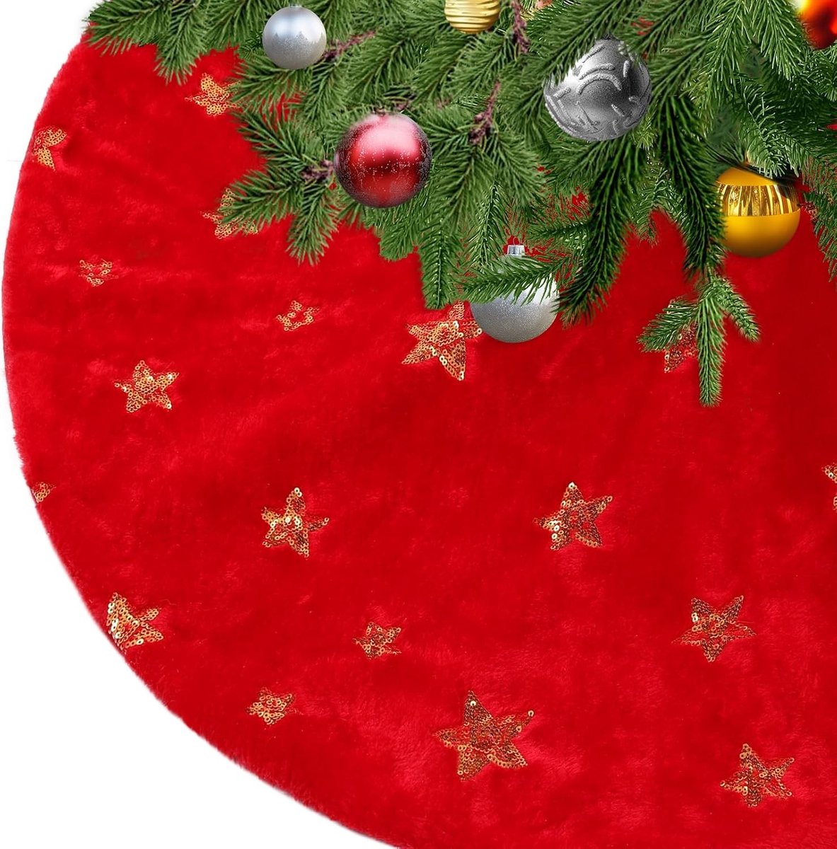 Ronde Kerstboomdeken in Rood - Fluffy Kerstboommat voor Kerstbomen van 78 cm, 90 cm en 122 cm