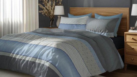 Satin d'Or Maddox Dekbedovertrek - Eenpersoons - 140x200/220 cm - Blauw — afbeelding 2