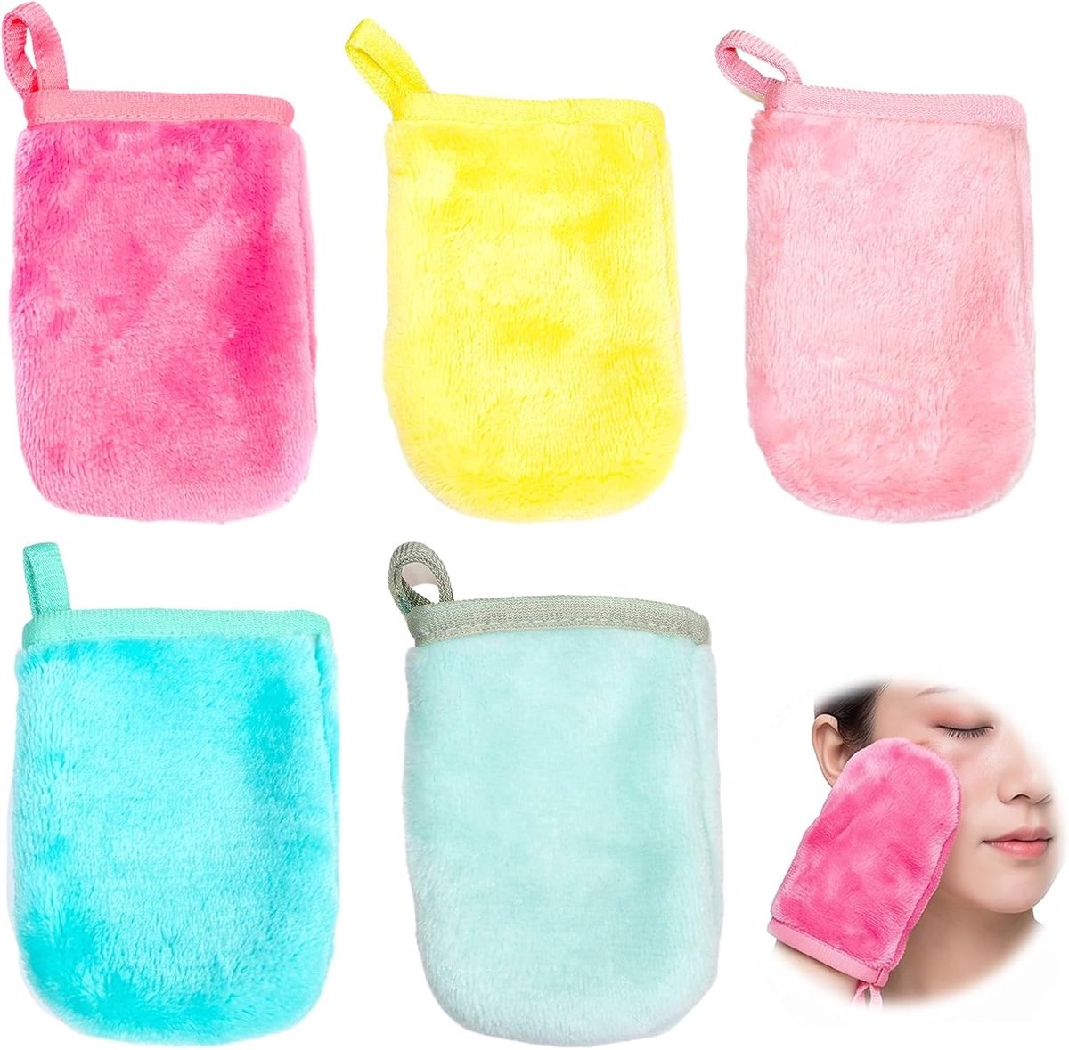Set van 5 Reusable Make-up Verwijderhandschoenen, Microvezel Gezichtsdoeken voor Effectieve Reiniging en Make-up Verwijdering voor Alle Huidtypes