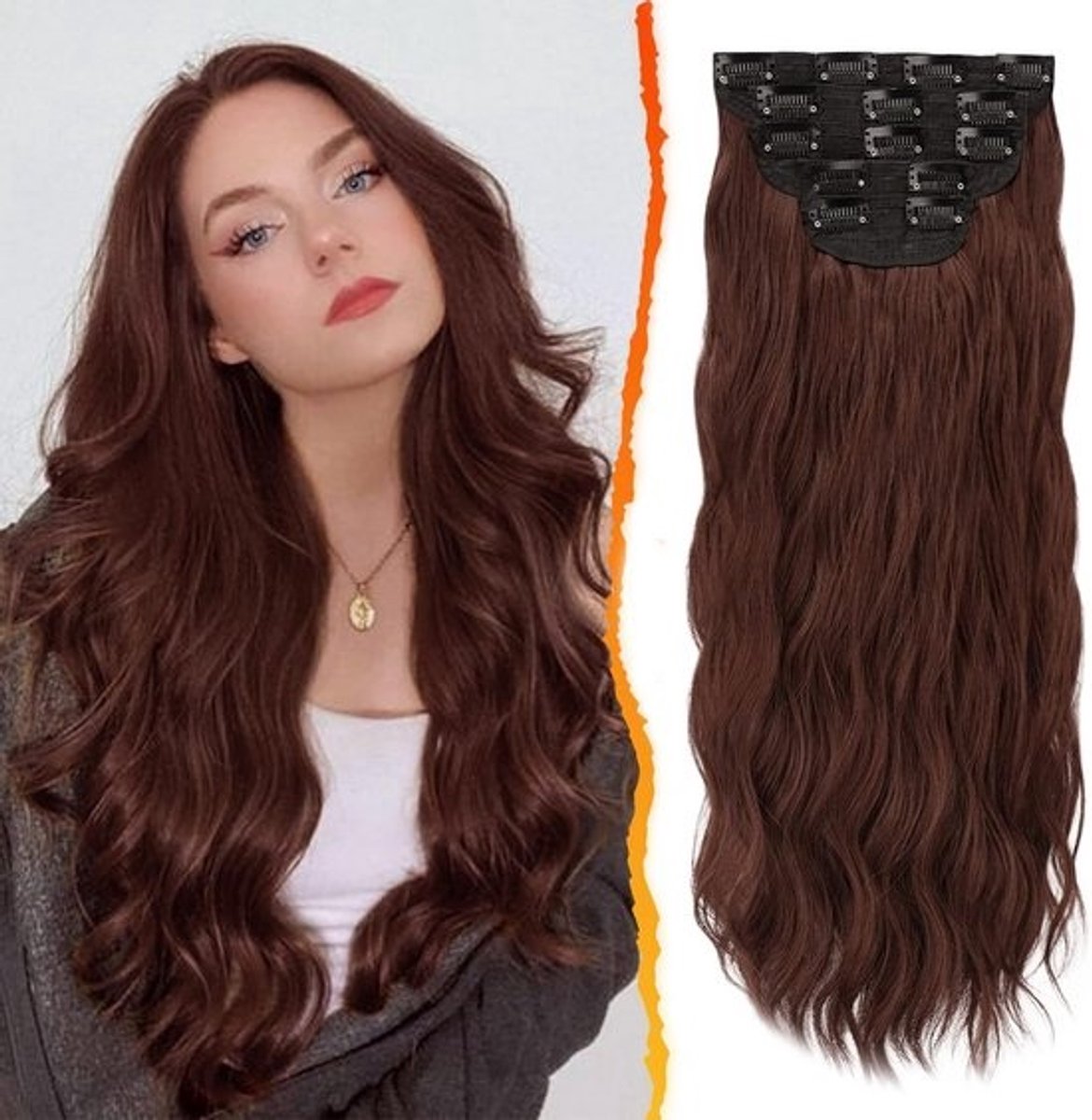 Clip-In Haarextensies 50 cm 5-Delig Natuurlijke Look Golvend Hittebestendig