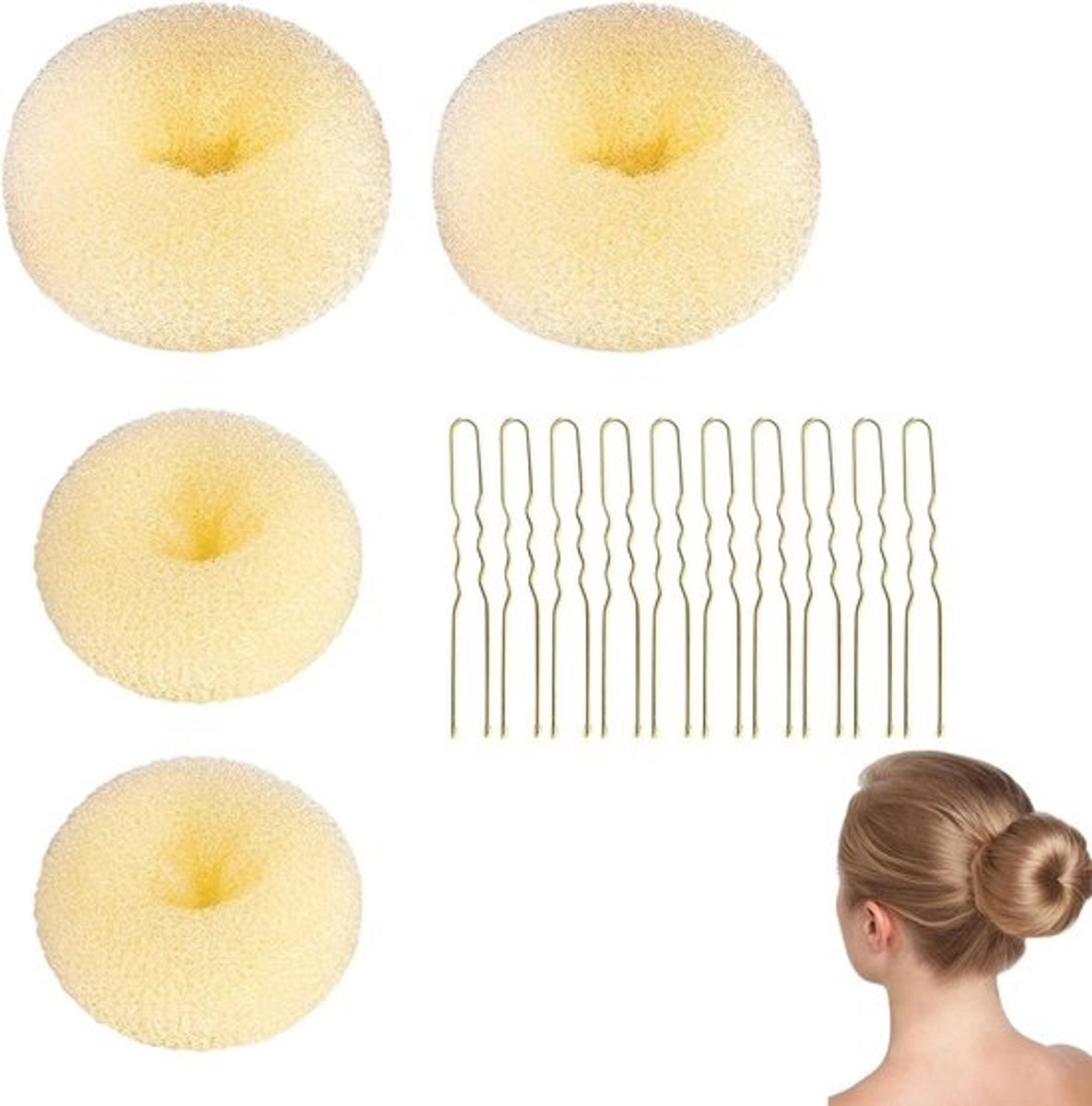 Donut Bun Haarspelden - Haaraccessoires Set - Haar Stijlen - Set van Vier - Verschillende Maten - Wit