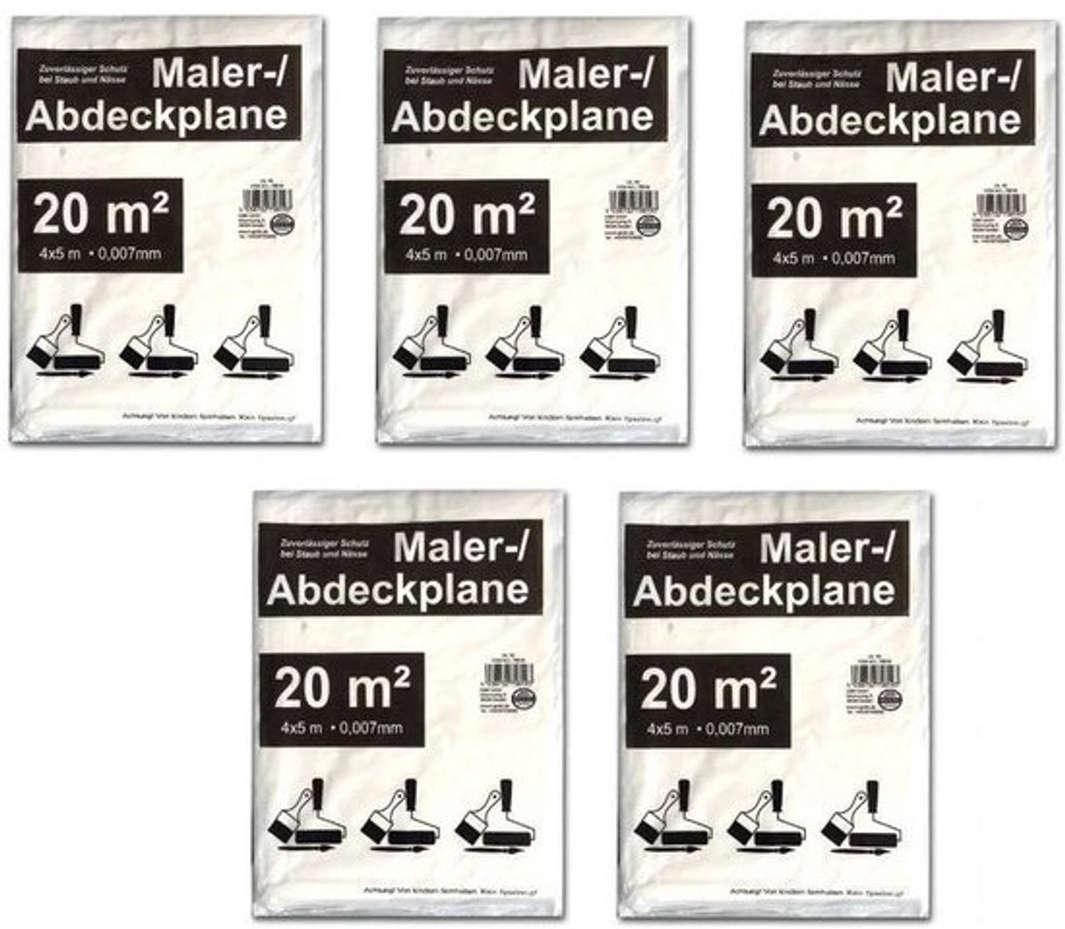 Schildersdoek 5 stuks - Afdekfolie plastic - Bescherming bij klussen - Waterdicht en herbruikbaar - 4 x 5 meter - Transparant