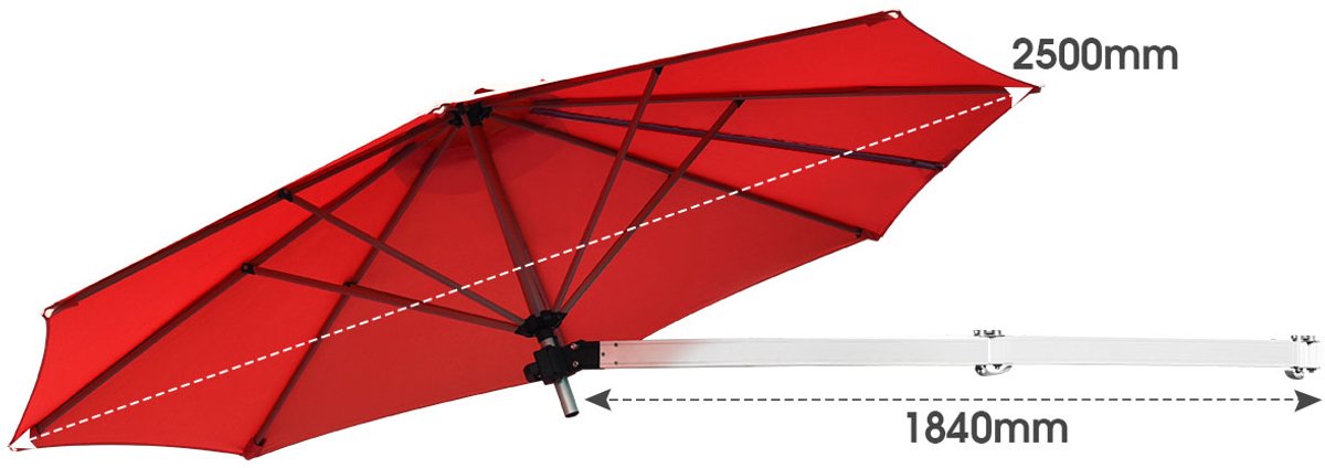 SureDeal® - Parasol - Wandgemonteerde Cantilever Patio - Verstelbare Paal Kantelbare - Ventilatieopening - 247x180 cm - Rood