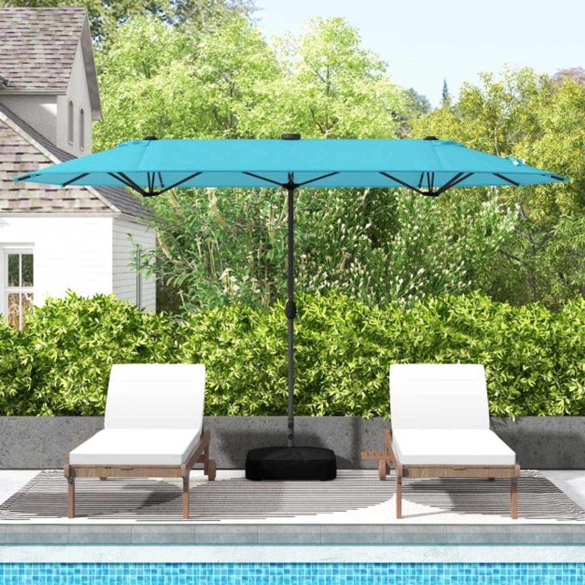 SureDeal® - Parasol - Dubbele Tuinparasol - LED Zonne Energie - Zwengel - Stevige Voet - Binnenplaats Patio Zwembad - 400x210x225 cm - Turkoois