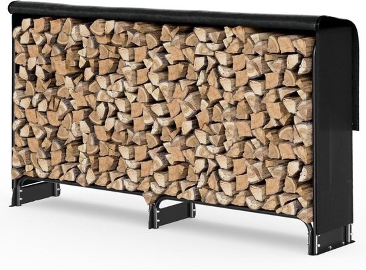 Groot metalen houtopslagrek buiten met waterdichte hoes 200x116 cm