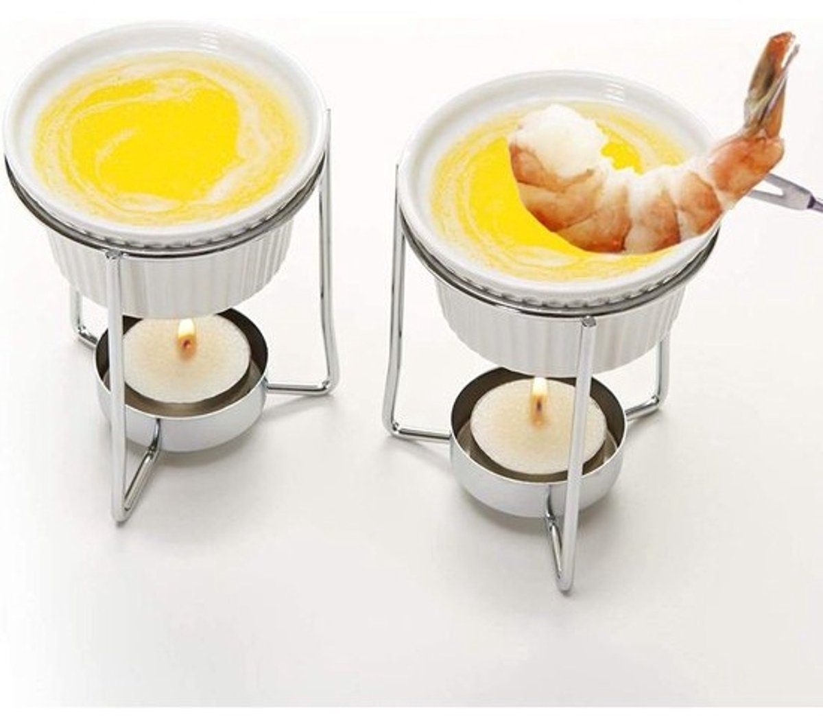 Keramische fondue-set met theelichtjes en mokken – foto 3