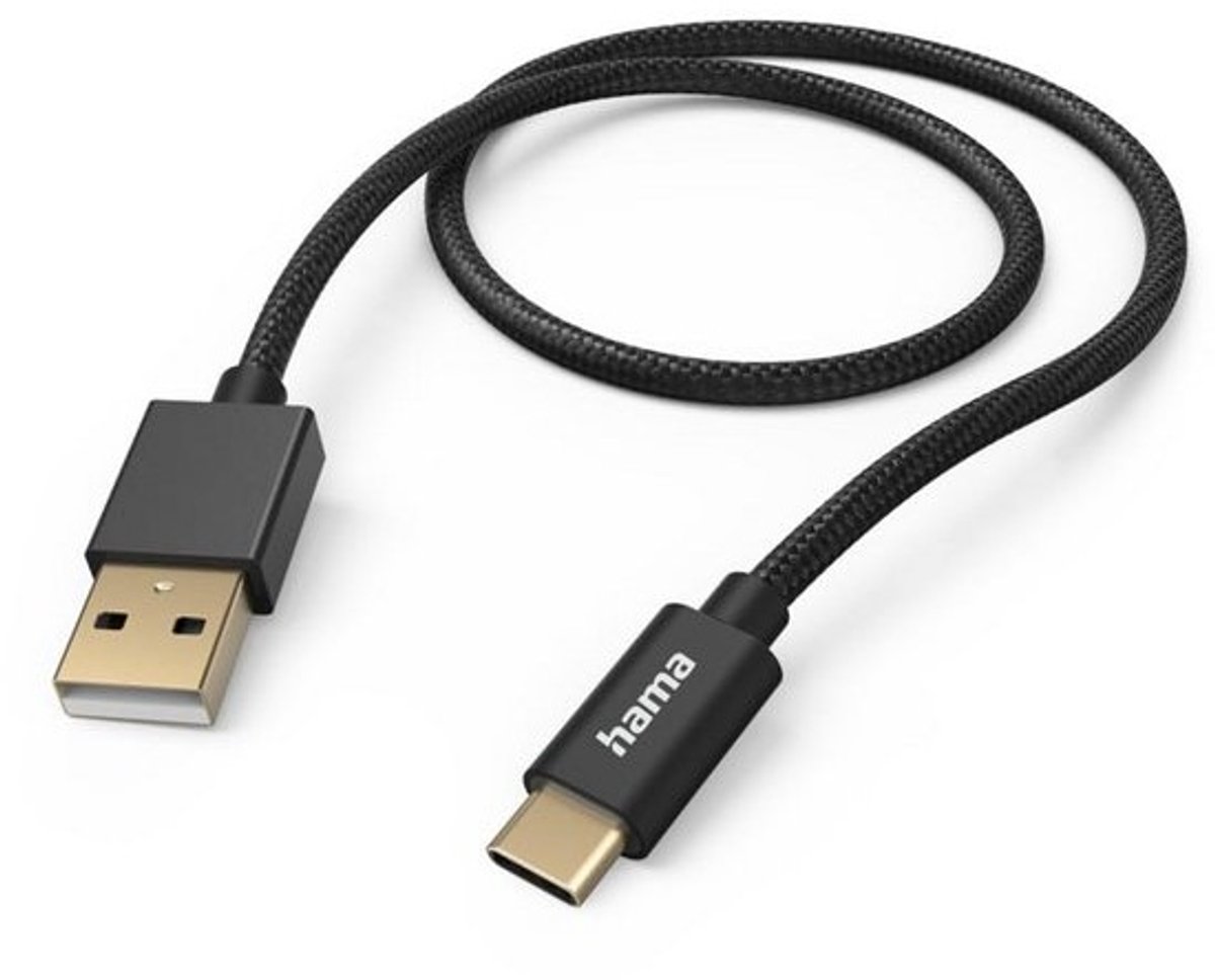 USB 2.0 A naar USB C Oplaadstekker - 1,5 m Nylon Zwart (480 Mbit/s, 3A)