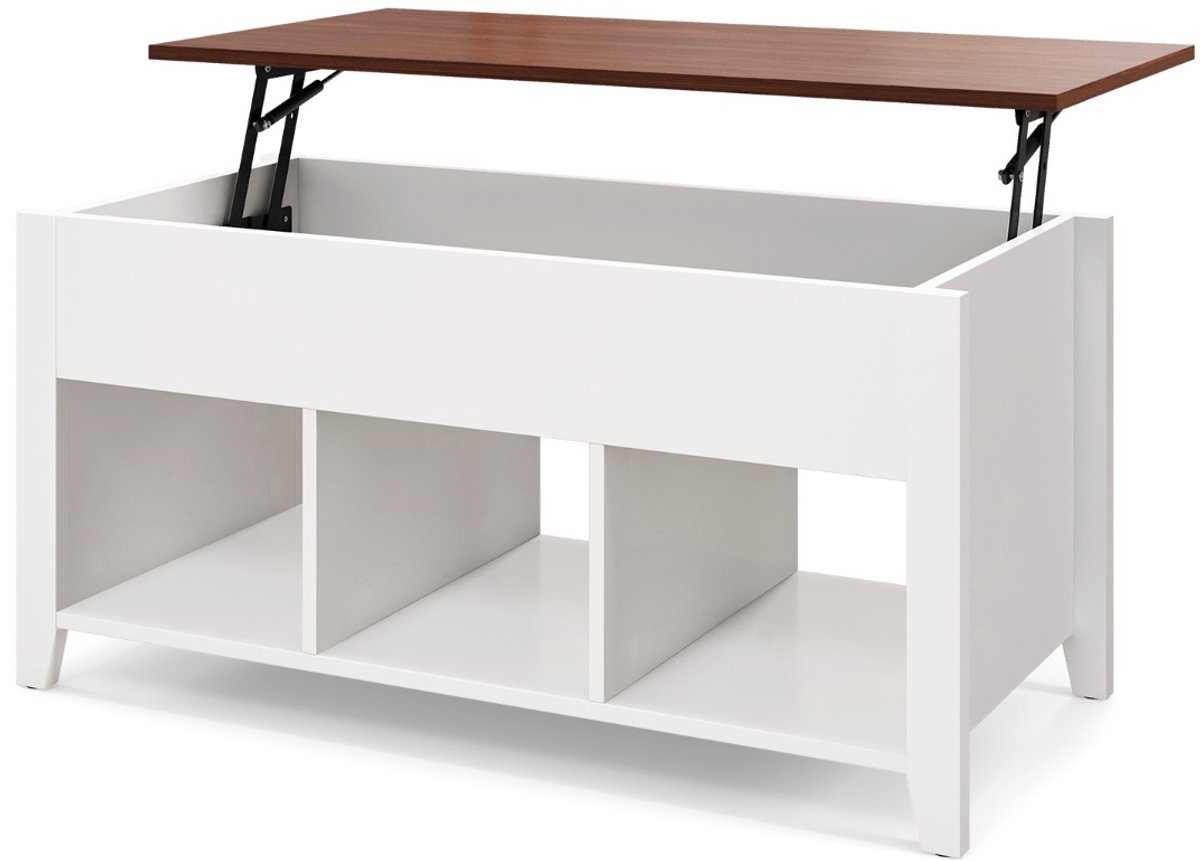 SureDeal® - Salontafel - Multifunctionele Cocktailtafel - Hoogte Verstelbare Bovenzijde - Verborgen Opbergruimte - 105x52x49 cm - Wit