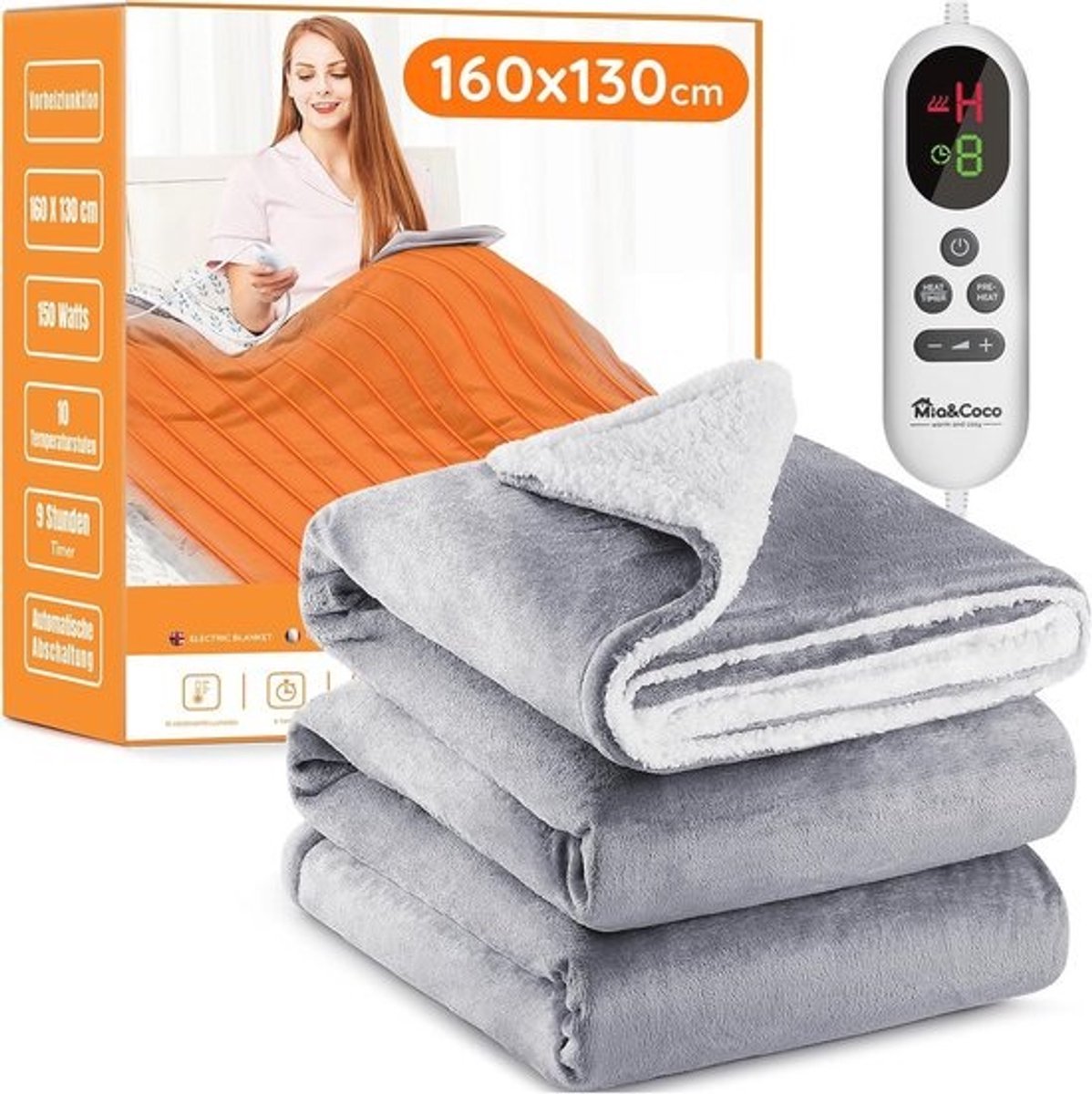 Elektrische Deken 130 x 160 cm met Automatische Uitschakeling en 10 Warmtestanden