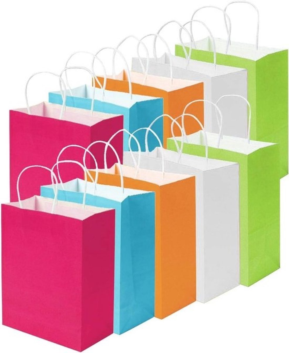 Papieren Cadeauzakjes - Feestzakjes Kraft - Feestelijke Decoratie - Stevig Kraftpapier 120g - 40 stuks - Meerkleurig