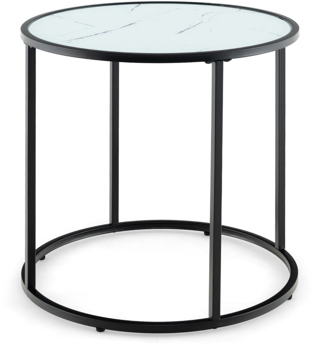 SureDeal® - Bijzettafel - Ronde Glazen - Metalen - Marmerlook Glazen Blad - Wit - 50x50x50 cm
