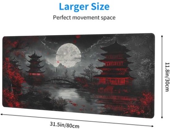 XXL Gaming Muismat Zwart Rood Japans Ontwerp 80x30 cm Bureauonderlegger Antislip — afbeelding 3