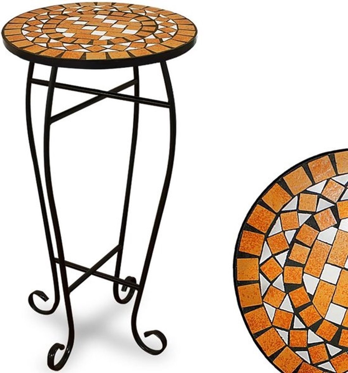 Mozaïek Tafel - Plantentafel Bijzettafel - Terras Decoratie - Echte Mozaïekstenen - 62x34 cm - Terracotta