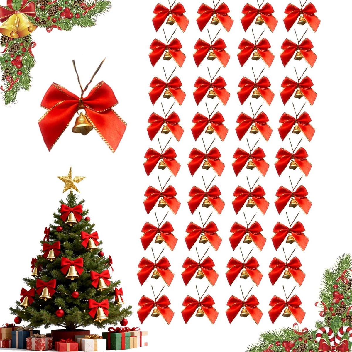 Kerstbelletjes Set van 36 Stuks - Duurzame Metalen Hangdecoraties voor Feestjes, Woonkamer en Slaapkamer Versiering
