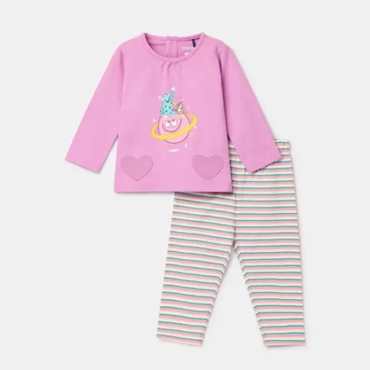 Woody Meisjes-Dames pyjama roze - maat 086/18M