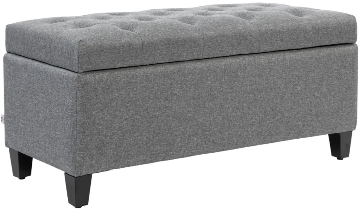 Bankje - Gestoffeerde Bank Met Opbergruimte - Linnenachtig Polyester - Rubbenhout - 100 x 40 x 44 cm - Lichtgrijs
