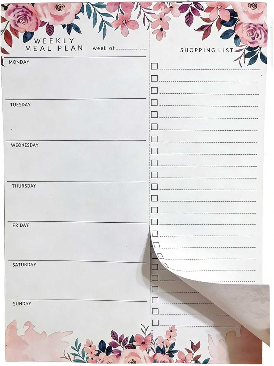 Tear Off Maaltijdplanner met Magnetische Hechting - Weekmenu en Boodschappenlijst voor Efficiënt Plannen van Maaltijden en Boodschappen (52 Bladen)