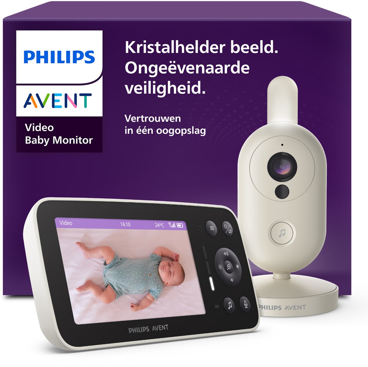 Philips Avent Video babyfoon – Tot 48 uur batterijduur - Nachtzicht en Witte Ruis - DEKRA-gecertificeerd - Zonder wifi - SCD861/26