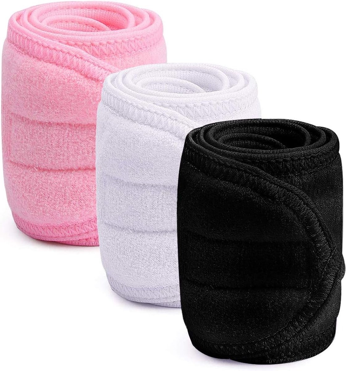 Set van 3 Make-up Haarbanden voor Dames - Ideaal voor Spa, Yoga en Schoonheidsbehandelingen - Zachte Terry Haarbanden met Plakband voor Comfort en Stabiliteit