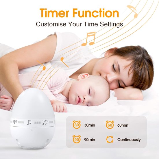 Baby Witruismachine - 9 Kalmerende Geluiden - Instelbaar Nachtlampje - Timer - Natuurgeluiden - Voor Babyslaap - Draagbaar - Oplaadbaar via USB-C — afbeelding 5
