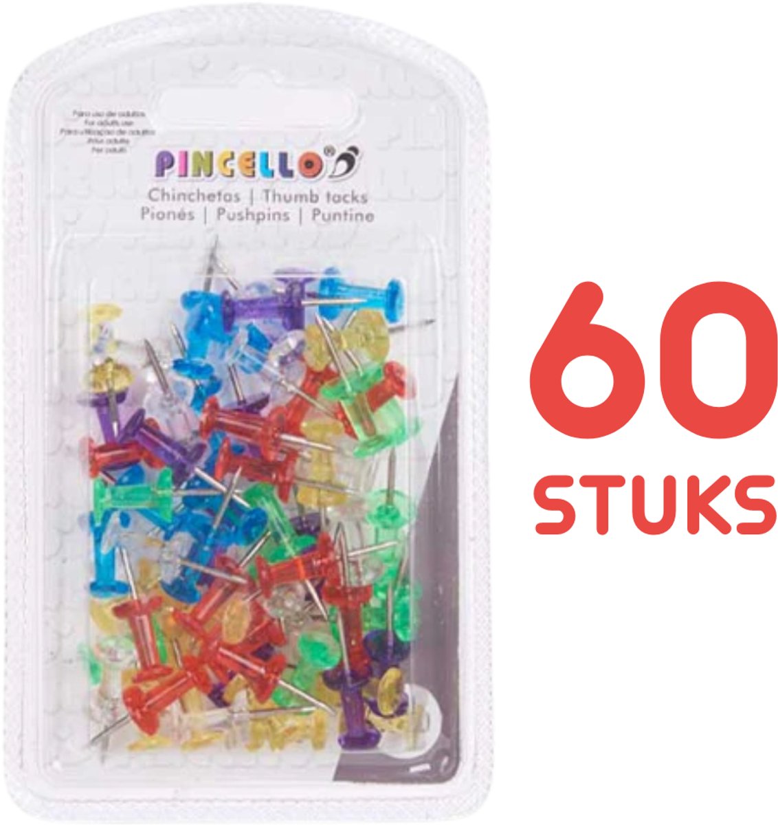 60 Sterke Gekleurde Duimspijkers – Stevige Metalen Punaises voor Prikborden - Pin - prikbordpunaises - Gekleurd - Rood - Blauw - Groen - Geel - Wit - Paars