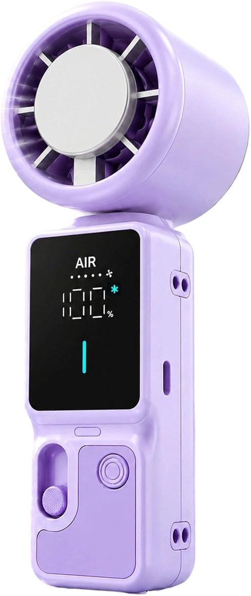 Handventilator - USB-Oplaadbare - Mini Fan Oplaadbaar - LED Display - Ideaal voor Thuis & Reizen - Lange Accuduur - Draagbare Mini Ventilator - 6 Standen - Donkerblauw - Mini Fan - Draagbare Handventilator met Digitaal Display - Paars