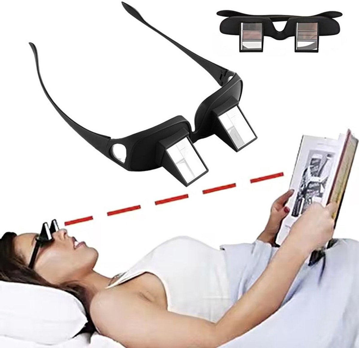 Prismbril - Lazy Glasses - 90° prismabril - Prisma bril - luie leesbril - prismabril hoek van 90 graden om te lezen - Hoge Definitie Periscoop Bril - Compatibel met leesbril - Voor liggend lezen en tv kijken/mobiele telefoon - Zwart