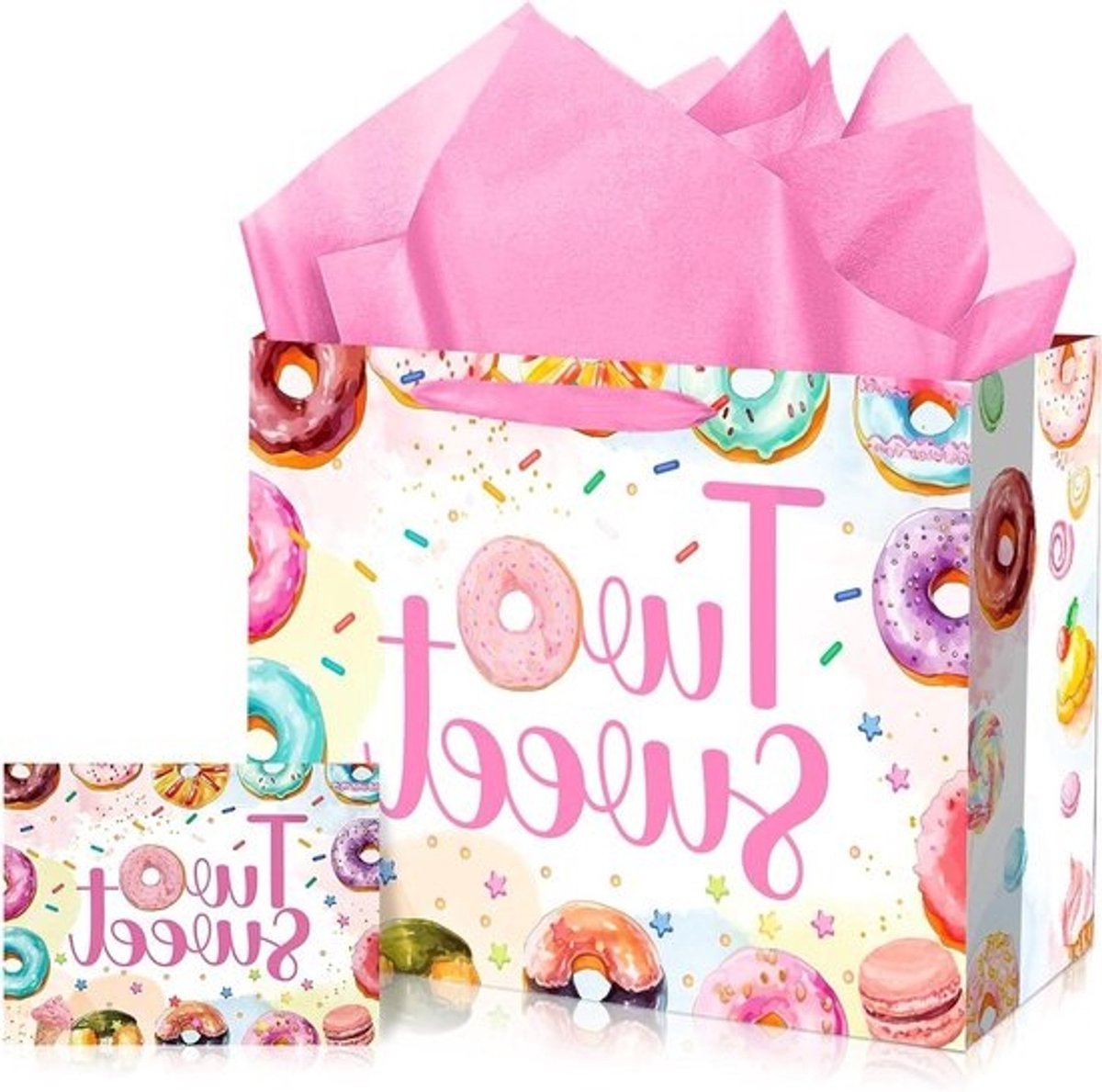 Verjaardag Cadeautas - Geschenkzakje Feest - Cadeaus Inpakken - Met Wenskaart - 30 x 24 x 13.5 cm - Roségoud