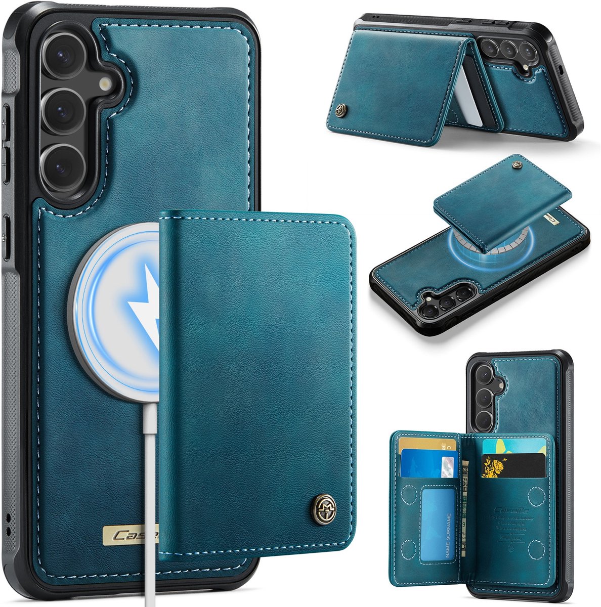 CaseMe Hoesje - Geschikt voor Samsung Galaxy S26 FE / S25 FE Hoesje - CaseMe ME80 Leather Back Cover - MagSafe Kaarthouder - Blauw