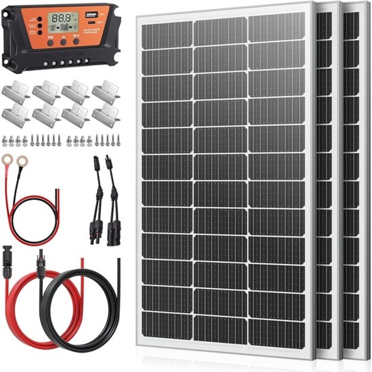Zonnepaneel Set - Zonnecel Energie - Off-Grid Systemen - Hoge Efficiëntie 24.3% - 93x54x3 cm - Zwart