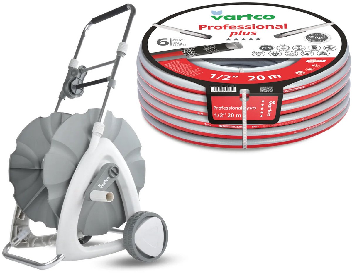 Tuinslangwagen 1/2" 45 m + Vartco Professional Plus-tuinslang 1/2" 20 m Agaplast