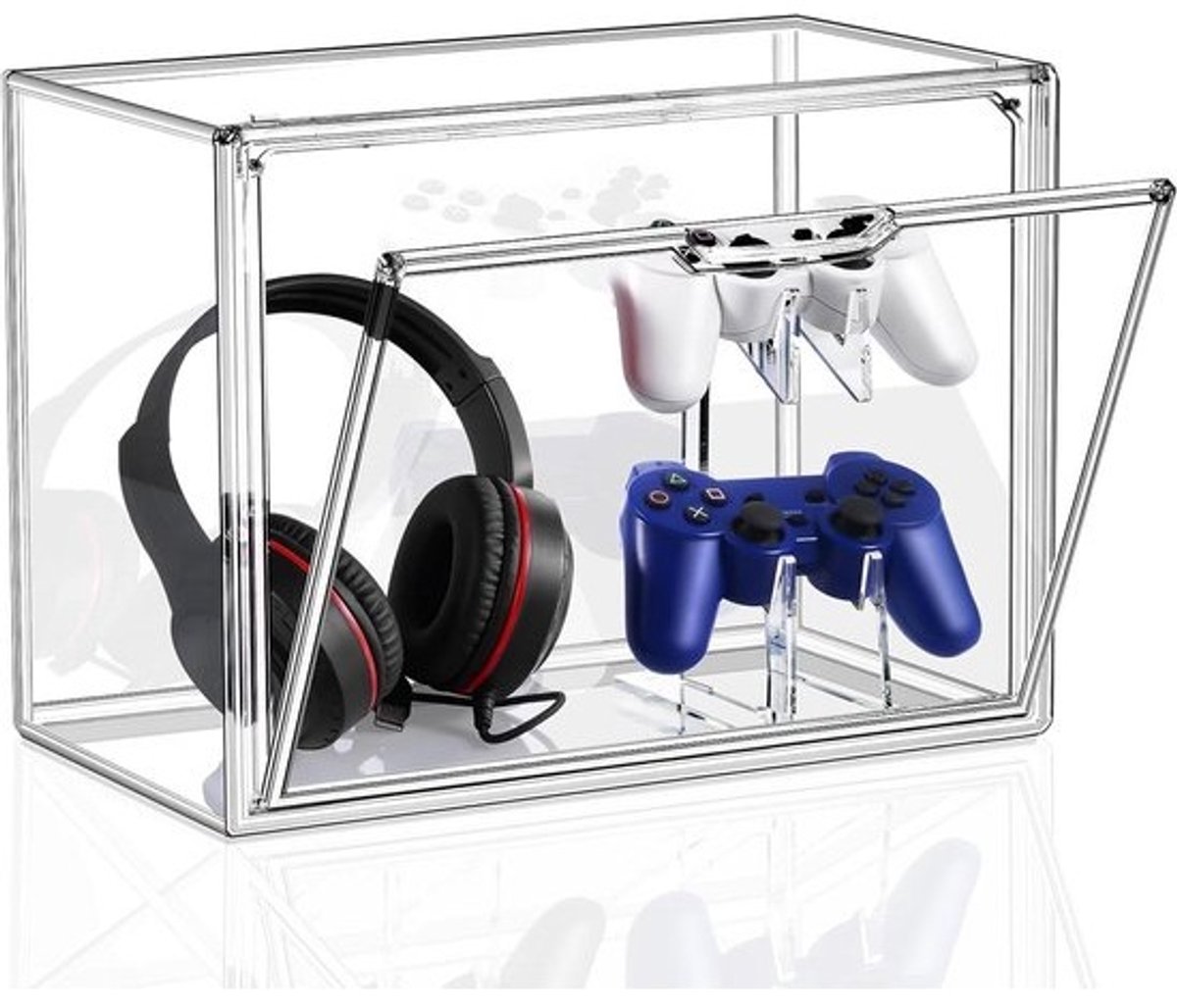 Controller standaard - Headset houder - Gaming setup - Afneembare vitrine - 355 x 22 x 27 cm - Transparant