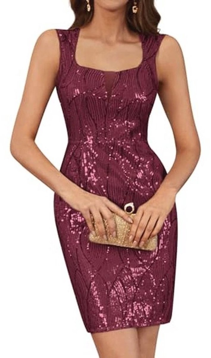 Elegante damesjurk met pailletten, bodycon en vierkante hals voor cocktailparty
