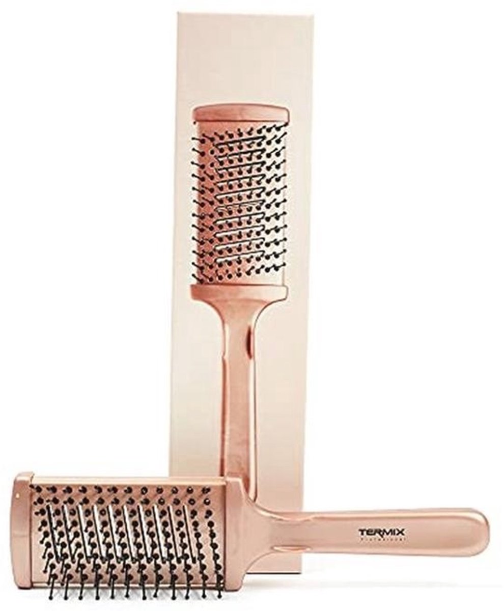 Professionele 2-in-1 thermische borstel met roségouden afwerking - Hittebestendig en zacht voor het haar