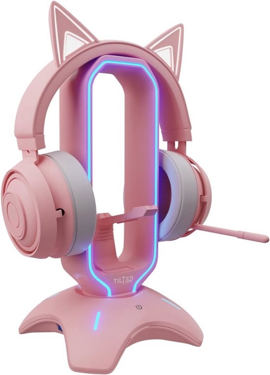 Gaming Headset Stand met RGB Verlichting en USB-Hub | Roze Desktop Houder voor Hoofdtelefoon