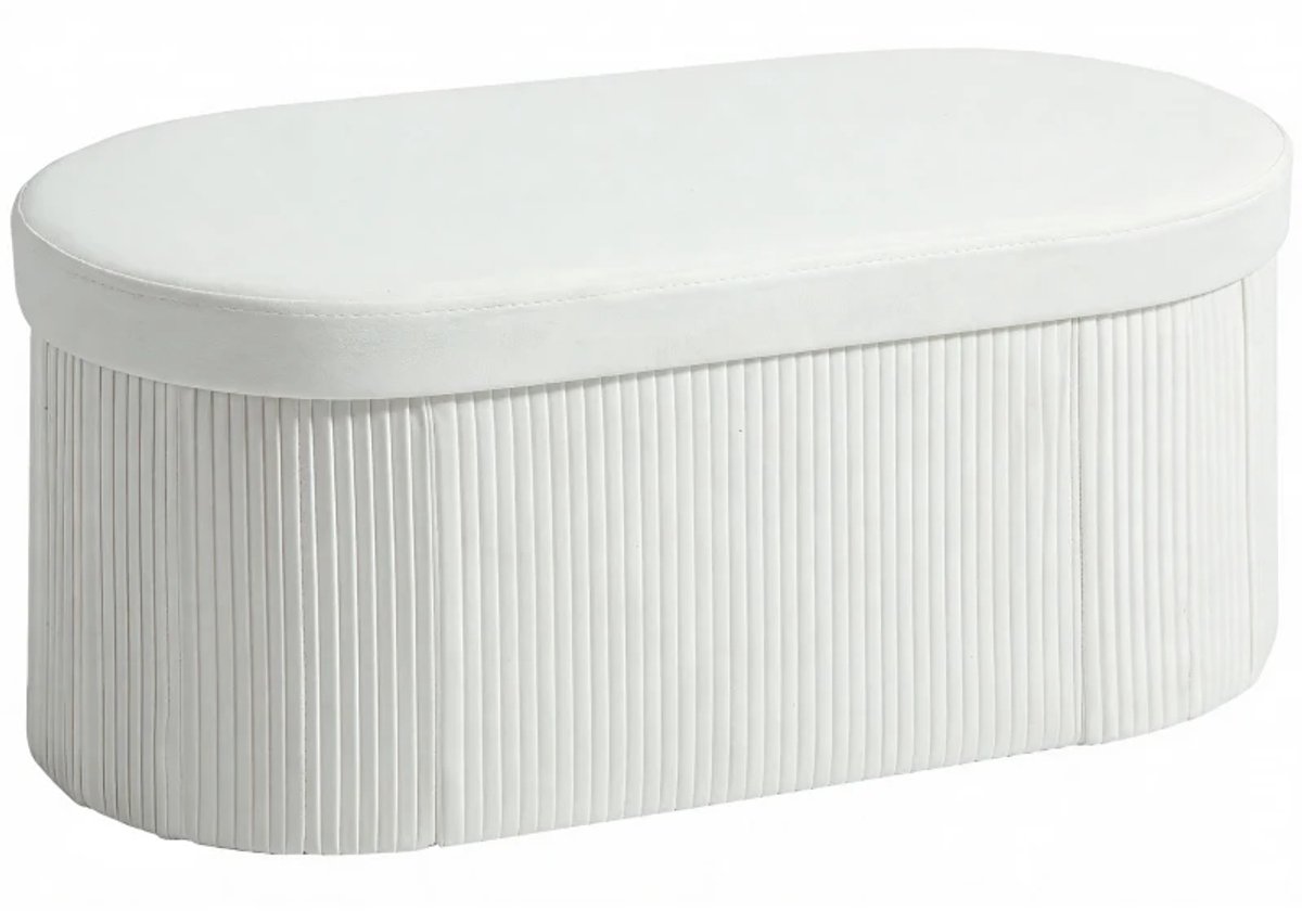 Bankje - Met Opbergruimte - Opklapbare Gestoffeerde Bank Met Fluwelen Look - Voor Woonkamer - 76 x 38 x 35 cm - Crème