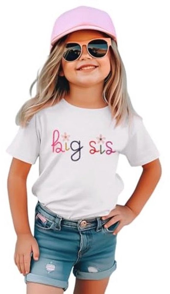 Schattige Big Sister T-shirt voor meisjes met borduurwerk – Perfect voor zomer en speciale gelegenheden