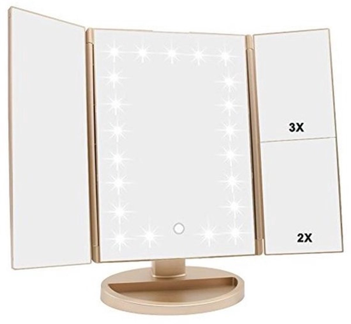Drievoudige Verlichte Make-upspiegel met 3x/2x/1x Vergroting en 180 Graden Rotatie