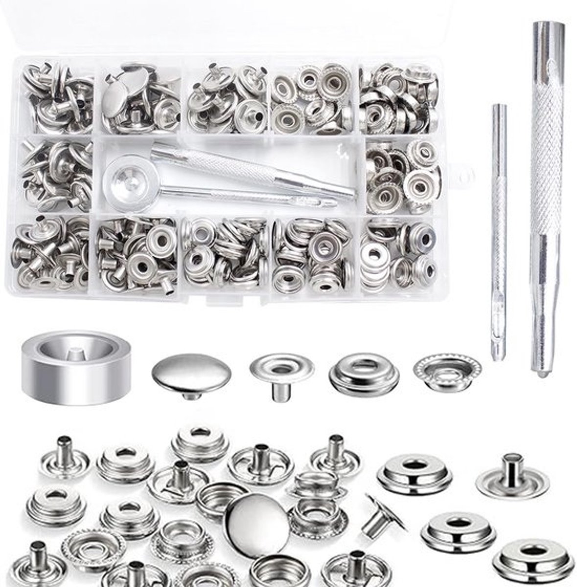 Heavy Duty Canvas Snap Button Set - 200 Stuks 15 mm Perskap voor Do-It-Yourself Projecten