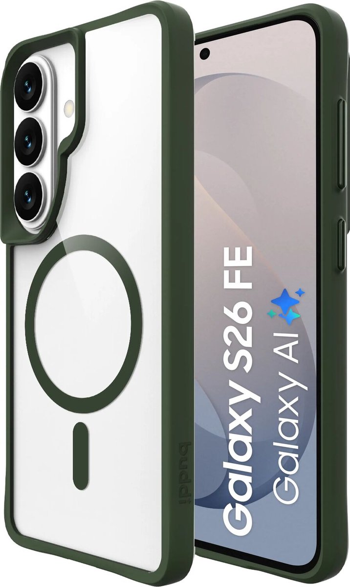 Buddi Hybrid - Hoesje Geschikt voor Samsung Galaxy S26 FE - Compatibel met MagSafe - Back Cover met Magneet - Magnetische Beschermhoes - Case Transparant Groen