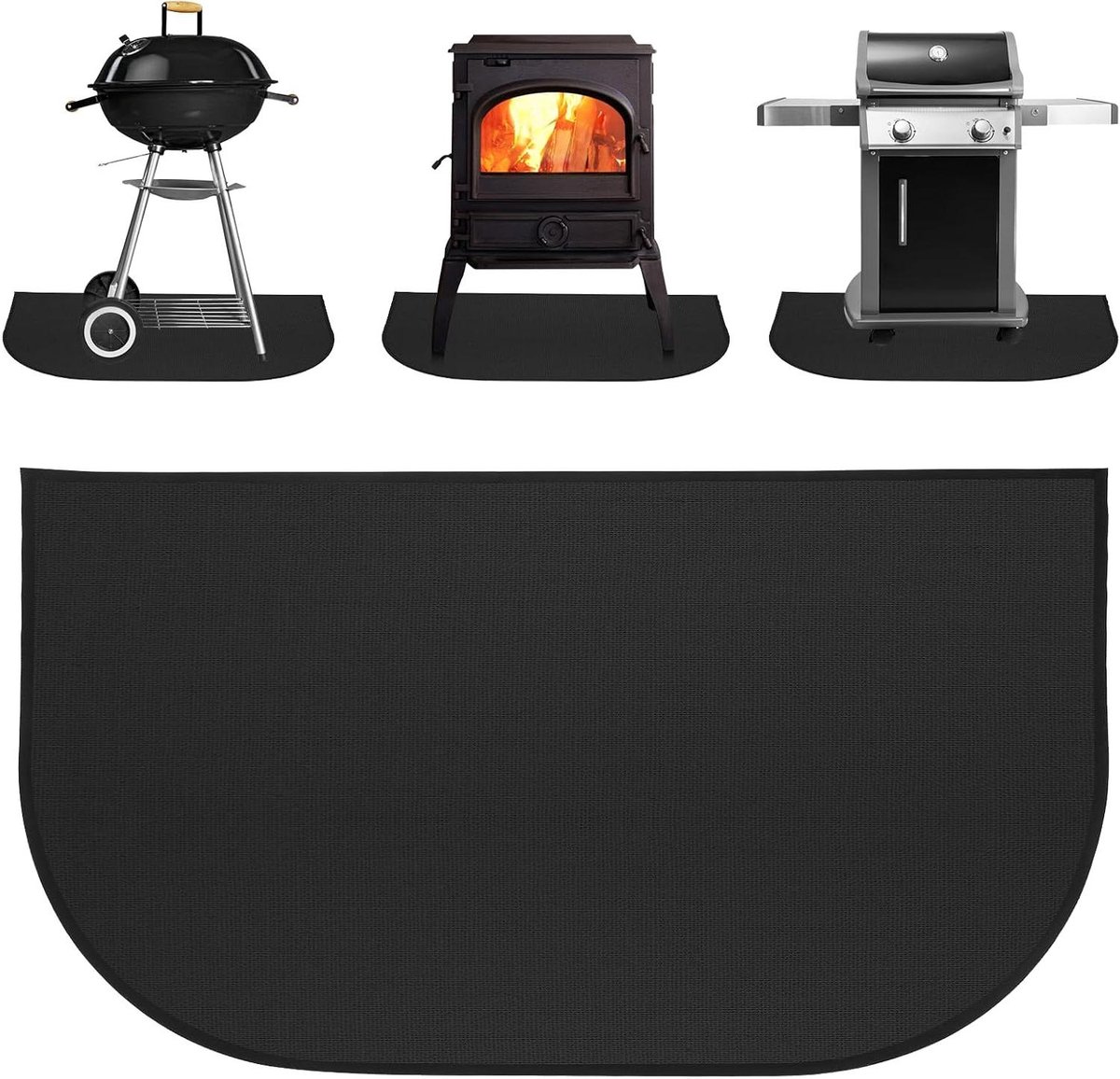 Vloerplaat Open Haard - Halfronde Mat - Vloer Beschermen - Vlamvertragende Isolatie - 100 x 50 cm - Zwart