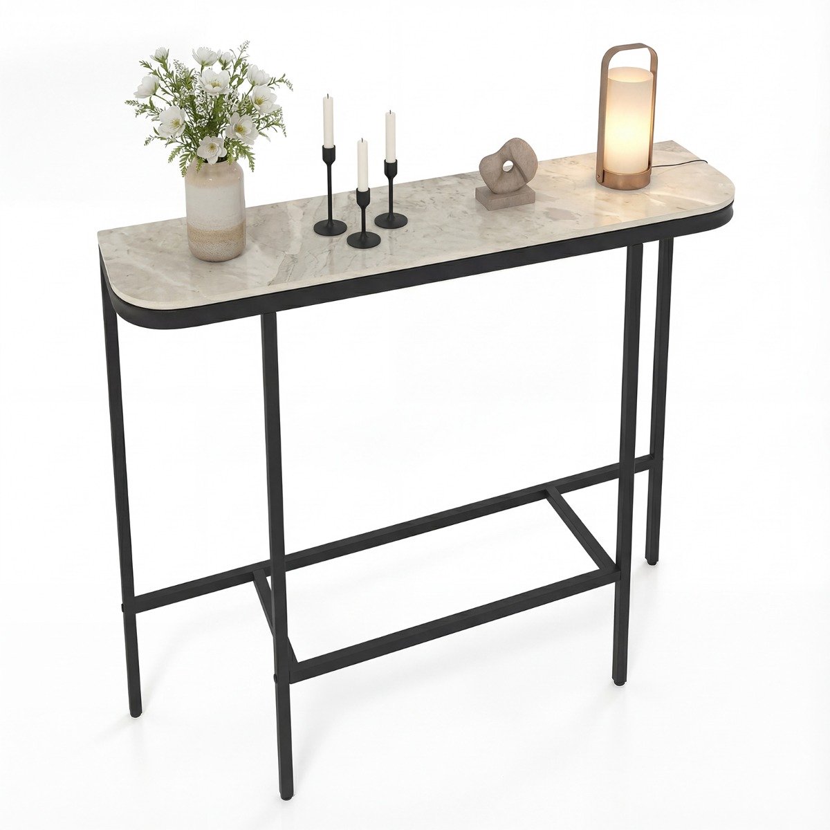 SureDeal® - Consoletafel - Hal Moderne Bijzettafel - Naast Bank - Blad Kunstmarmer - Metalen - 111x30x91 cm - Grijs